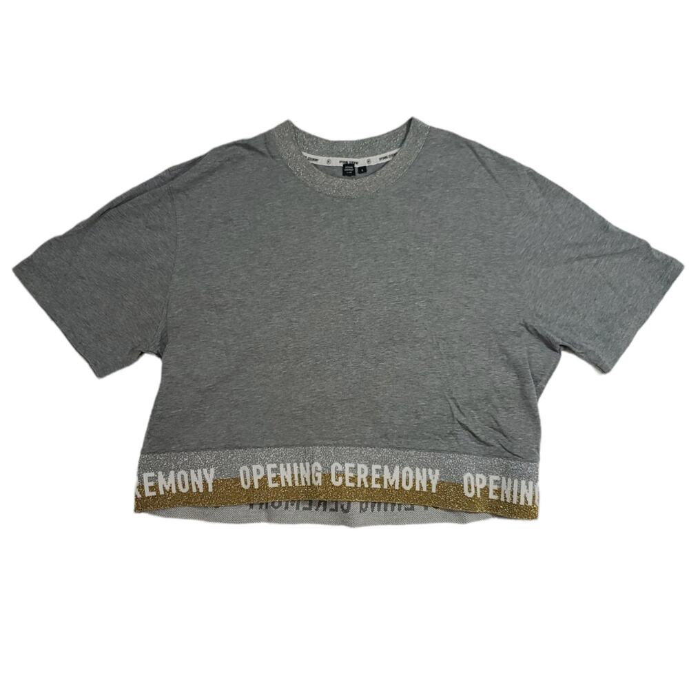 Opening Ceremony | Grey Cropped Shirt w/Gold and Silver Metallic Band | Sz Large - Picture 2 of 5
